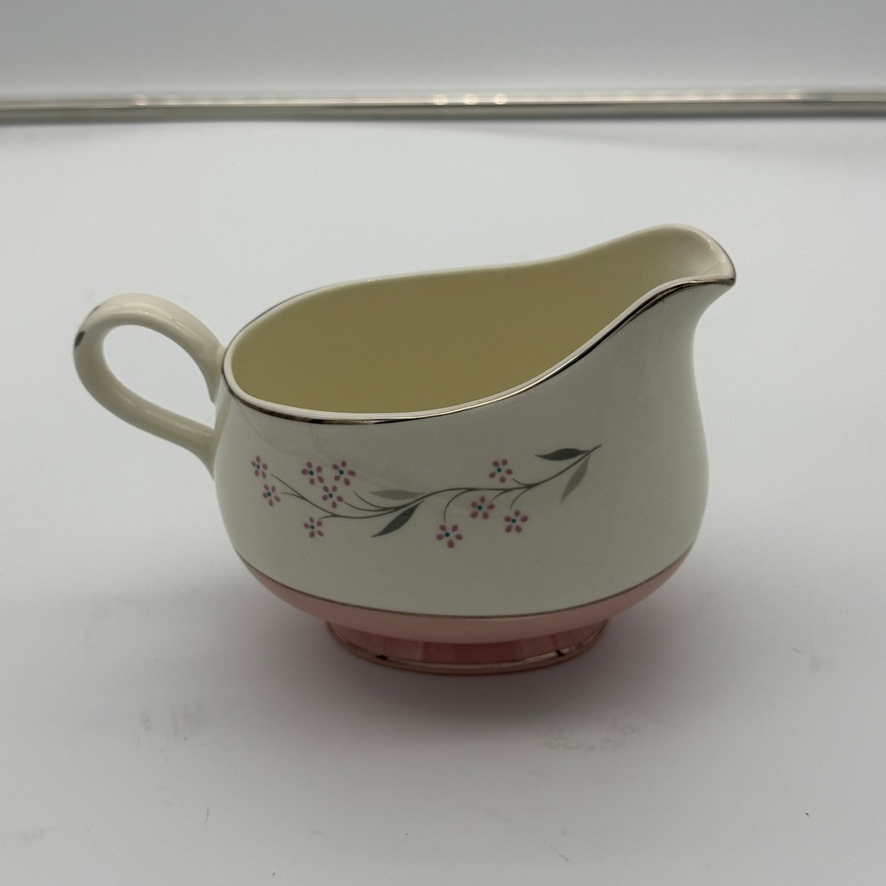Homer Laughlin Vintage Floral Ceramic Creamer Pitcher Pink Base Gold Trim